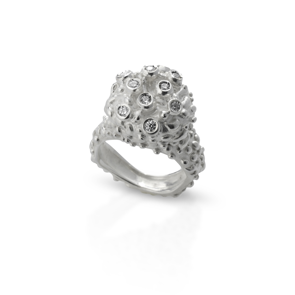 Silver ring with diamonds