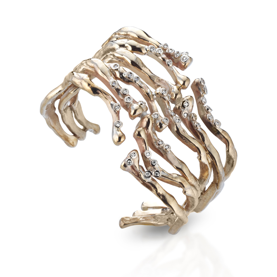 Bronze, silver,  gold  bracelet with diamonds