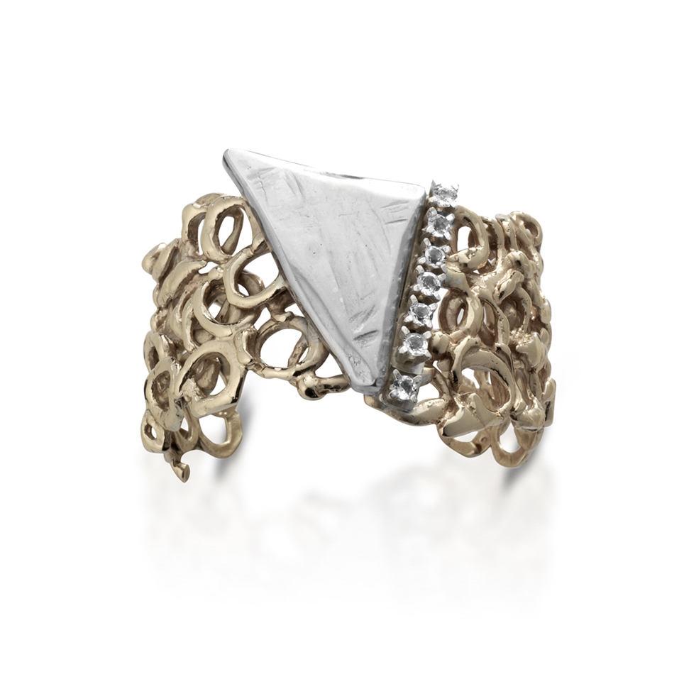 Silver, bronze bracelet with white topazes